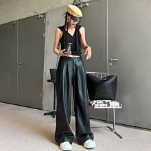 黑色pu皮褲女春秋2024年新款小個子高腰垂感闊腿褲寬鬆休閒拖地褲 歷史價格詳細信息