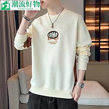 春秋男士長袖T恤潮流衣服印花圓領白休閒長袖體桖秋衣寬鬆打底衫男性衣服上衣T恤男裝休閒服裝-正正男裝 歷史價格詳細信息