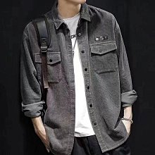 燈芯絨襯衫男 休閒工裝男士外套 復古工裝襯衫男士 韓版寬鬆燈芯絨外套 休閒灰色長袖襯衫 歷史價格詳細信息