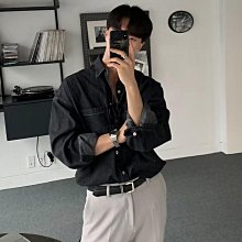 牛仔襯衫男 夏季薄七分袖襯衫 痞帥潮牌工裝襯衣 港風日系寬松外套 男士上衣服 歷史價格詳細信息