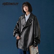 夾克 皮衣 秋冬外套 仿皮夾克 韓國帥氣翻領單排扣皮衣外套女 秋季新款寬鬆百搭仿皮夾克上衣 歷史價格詳細信息