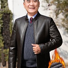 皮衣男冬季加絨加厚立領防風皮夾克中老年爸爸裝休閑外套-毛毛男裝 歷史價格詳細信息