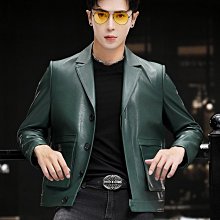 (男士薄外套) 海寧皮衣男西裝領中年男士外套春秋薄款中青年皮夾克虎虎男裝 歷史價格詳細信息