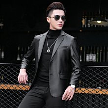 (男士薄外套) 海寧皮衣男西裝領中年男士外套春秋薄款中青年皮夾克虎虎男裝 歷史價格詳細信息