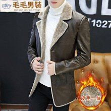 男裝真皮皮衣冬季加絨皮衣男2023新款羊羔毛皮外套中年時尚厚款皮毛一體男裝外套A88571 歷史價格詳細信息