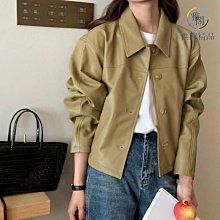 小眾帥氣翻領單排扣寬鬆皮質外套 率性皮質短外套 挺版皮外套 女 ins風格 歷史價格詳細信息