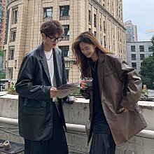 美式皮夾克外套男春秋季西裝oversize國潮機車風棕色復古皮衣 價格比較,價格查詢,歷史價格詳細信息