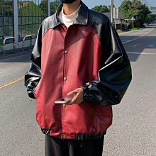 拼接皮衣外套男士2022新款春秋季潮牌痞帥精神小伙男裝皮夾克上衣-促銷 歷史價格詳細信息
