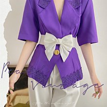 昭和感西裝短袖外套很正很濃郁的一個顯白紫色領口和下擺邊緣拼接了鉤花設計內搭白襯衫的版型和這 價格比較,價格查詢,歷史價格詳細信息