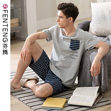 睡衣男夏季純棉薄款短袖短褲可外穿套裝休閒加大碼男士涼感家居服 歷史價格詳細信息