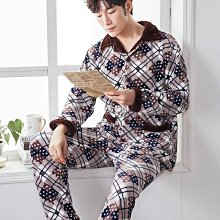 秋冬季男士珊瑚絨睡衣加厚加絨長袖保暖可外穿法蘭絨家居服套裝[樂營睡衣] 歷史價格詳細信息