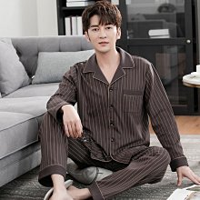 純棉春秋薄款男士睡衣長袖長褲開衫翻領休閒大碼全棉家居服男套裝 歷史價格詳細信息