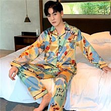 真絲男士睡衣夏季薄款涼感短袖開衫時尚簡約大碼家居服套裝男夏天 歷史價格詳細信息