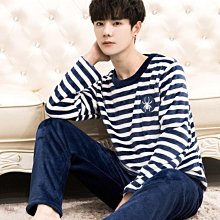 秋冬季男士珊瑚絨睡衣加厚加絨長袖保暖可外穿法蘭絨家居服套裝[樂營睡衣] 歷史價格詳細信息