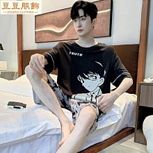 男睡衣短袖夏季薄款學生卡通青少年夏天寬鬆大尺碼50斤家居服套裝-豆豆服飾 歷史價格詳細信息