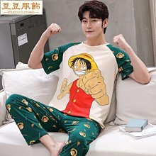 睡衣男春夏季純棉短袖長褲卡通學生青少年薄款夏天家居服大碼套裝 歷史價格詳細信息