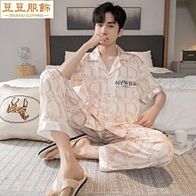 男士睡衣夏季短袖薄款冰絲夏天開衫家居絲綢少年家居服兩件套裝 歷史價格詳細信息