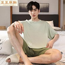 涼感男士睡衣短袖短褲夏季薄款冰絲純色學生青少年男士家居服套裝-豆豆服飾 價格比較,價格查詢,歷史價格詳細信息
