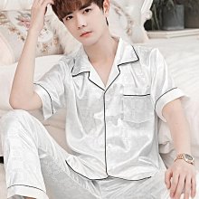 仿真冰絲睡衣 男士  絲綢男式短袖長褲 簡約休閑家居服 套裝 歷史價格詳細信息