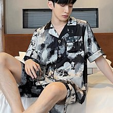 睡衣男夏短袖短褲套裝薄款男士睡衣春冰絲絲綢家居服套裝韓版大碼 歷史價格詳細信息