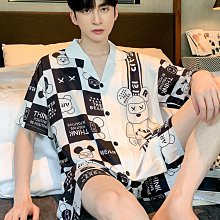 男士睡衣夏季短袖薄款冰絲夏天開衫家居絲綢少年家居服兩件套裝 歷史價格詳細信息