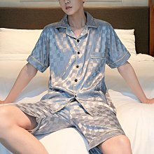 真絲男士睡衣夏季薄款涼感短袖開衫時尚簡約大碼家居服套裝男夏天 歷史價格詳細信息