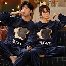 加厚情侶睡衣珊瑚絨秋冬季加絨女士圓領法蘭絨男士中老年媽媽套裝 歷史價格詳細信息