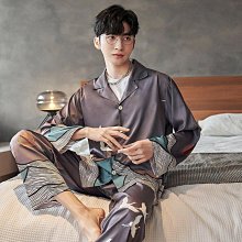 睡衣男春秋款冰絲長袖睡衣年男士薄絲綢家居服可外穿 歷史價格詳細信息