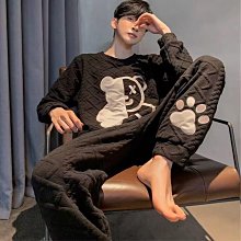 空氣棉長袖加厚情侶睡衣簡約韓版女士睡衣男士秋冬季夾層保暖家居服【家家備家居工具】 歷史價格詳細信息