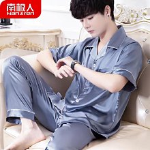 真絲男士睡衣夏季薄款涼感短袖開衫時尚簡約大碼家居服套裝男夏天 歷史價格詳細信息