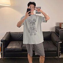 新款睡衣男士夏季100純棉短袖長褲青少年可外穿夏天薄款家居服套-豆豆服飾 歷史價格詳細信息