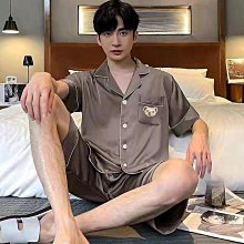 男士睡衣男款夏季 冰絲綢 夏天短袖男式英文家居服夏款2023【超齡男裝】 歷史價格詳細信息