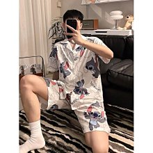 短袖睡衣男 夏天男生睡衣 可外穿家居服 【D421】冰潔情侶睡衣夏季短袖短褲男女士休閒加大尺碼兩件套家居服小外套方領滿599免運 歷史價格詳細信息