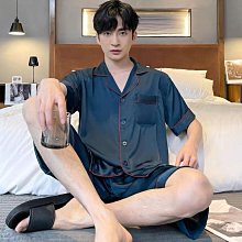 男士睡衣男款夏季 冰絲綢 夏天短袖男式英文家居服夏款2023【超齡男裝】 歷史價格詳細信息