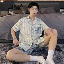 男士睡衣男款夏季 冰絲綢 夏天短袖男式英文家居服夏款2023【超齡男裝】 歷史價格詳細信息