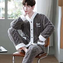 男裝 珊瑚絨睡衣男冬季加厚刷毛男款法蘭絨春秋冬款保暖家居服男士套裝 歷史價格詳細信息