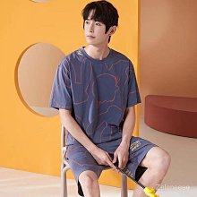 男睡衣短袖夏季薄款學生卡通青少年夏天寬鬆大尺碼50斤家居服套裝-豆豆服飾 歷史價格詳細信息