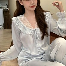 ins風睡衣女春秋新款長袖冰絲綢緞性感V領蕾絲花邊純欲家居服套裝 歷史價格詳細信息