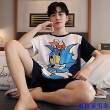 純棉睡衣 夏季居傢服 薄款圓領睡衣 可外穿睡衣 [D718]睡衣男青少年男士半袖睡衣青年薄款短袖長褲卡通傢居服純棉套裝夏 歷史價格詳細信息