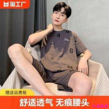 莫代爾睡衣男夏季短袖大尺碼薄款2024新款冰絲春秋款男士家居服套裝 歷史價格詳細信息