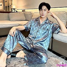 仿真冰絲睡衣 男士  絲綢男式短袖長褲 簡約休閑家居服 套裝 歷史價格詳細信息