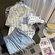 小外套短袖睡衣男 夏季薄款 男生睡衣 寬鬆百搭 【D502】男士睡衣男夏季薄款冰絲短袖寬鬆家居服大尺碼夏天仿真絲綢春秋套 夏季 涼感 舒適 歷史價格詳細信息