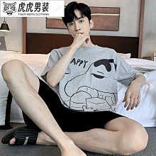 睡衣 套裝 男士睡衣 男夏季純棉短袖短褲家居服 男夏天薄款大碼寬鬆套裝虎虎男裝 歷史價格詳細信息