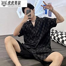 睡衣男士夏季冰絲絲綢薄款短袖短褲男款家居服夏天可外穿大【超齡男裝】 歷史價格詳細信息