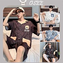 Osee睡衣男夏季冰絲薄款短袖寬鬆綠色中老年男士睡衣睡衣家居服家居服睡衣夏絲西裝翻領ins（滿599免運） 歷史價格詳細信息