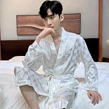 夏季男士睡袍冰絲睡衣長袖浴袍絲綢薄款家居服短袖新款春秋款大碼[樂營睡衣] 歷史價格詳細信息