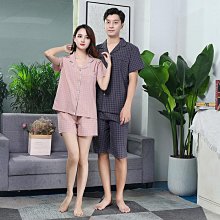 夏季睡衣女 短袖睡衣 純棉家居服 情侶睡衣 全棉 網紅款 開衫皺布睡衣 男女睡衣套裝 薄款-陽光小屋 歷史價格詳細信息