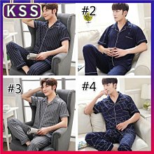 睡衣 棉質夏天睡衣男款短袖長褲夏天青中年開衫男士睡衣家居服套裝 歷史價格詳細信息