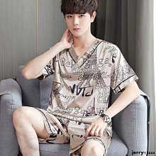 ????熱賣???? 睡衣男夏季男士冰絲夏天短袖套裝春秋男男款薄款短褲家居服絲綢虎虎男裝 歷史價格詳細信息
