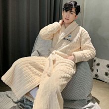 睡袍男冬季珊瑚絨長款浴袍春加絨加厚男士秋冬法蘭絨睡褲長袍睡衣[樂營睡衣] 歷史價格詳細信息